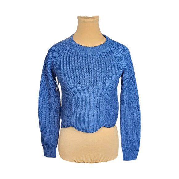 Wilfred Aritzia NWT Sardou Vibrant Blue Scalloped Scoop Cropped Sweater Sz XXS - Picture 1 of 9